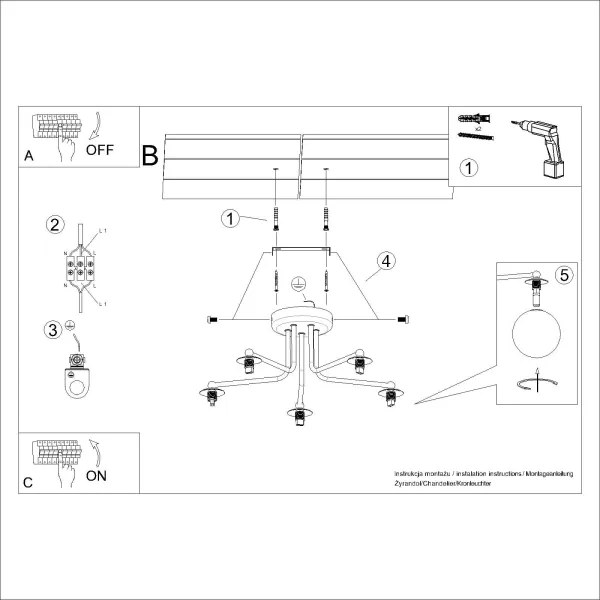 Lustră pe tijă Sollux SL.1663 ASTRAL 5xG9/8W/230V negru