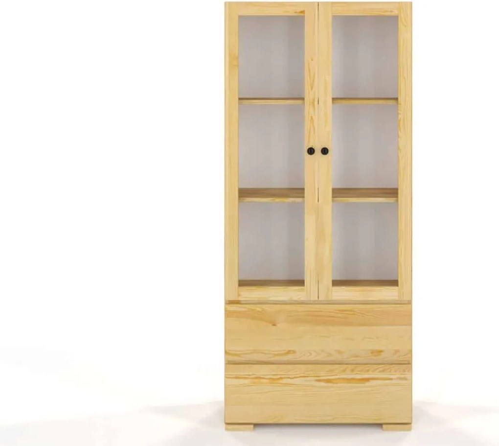 Vitrină lemn masiv TerraCraft Pin 2 Sertare, 80 × 38 × 182 cm - Natural