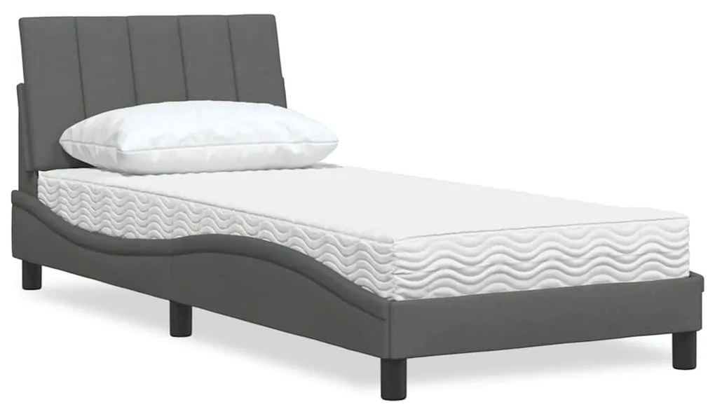 vidaXL Pat cu saltea, gri închis, 90x200 cm, textil