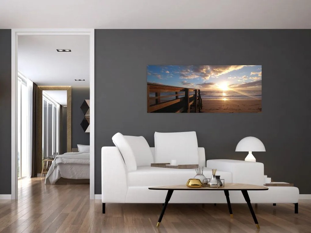 Tablou cu dig, plajă și mare (120x50 cm)