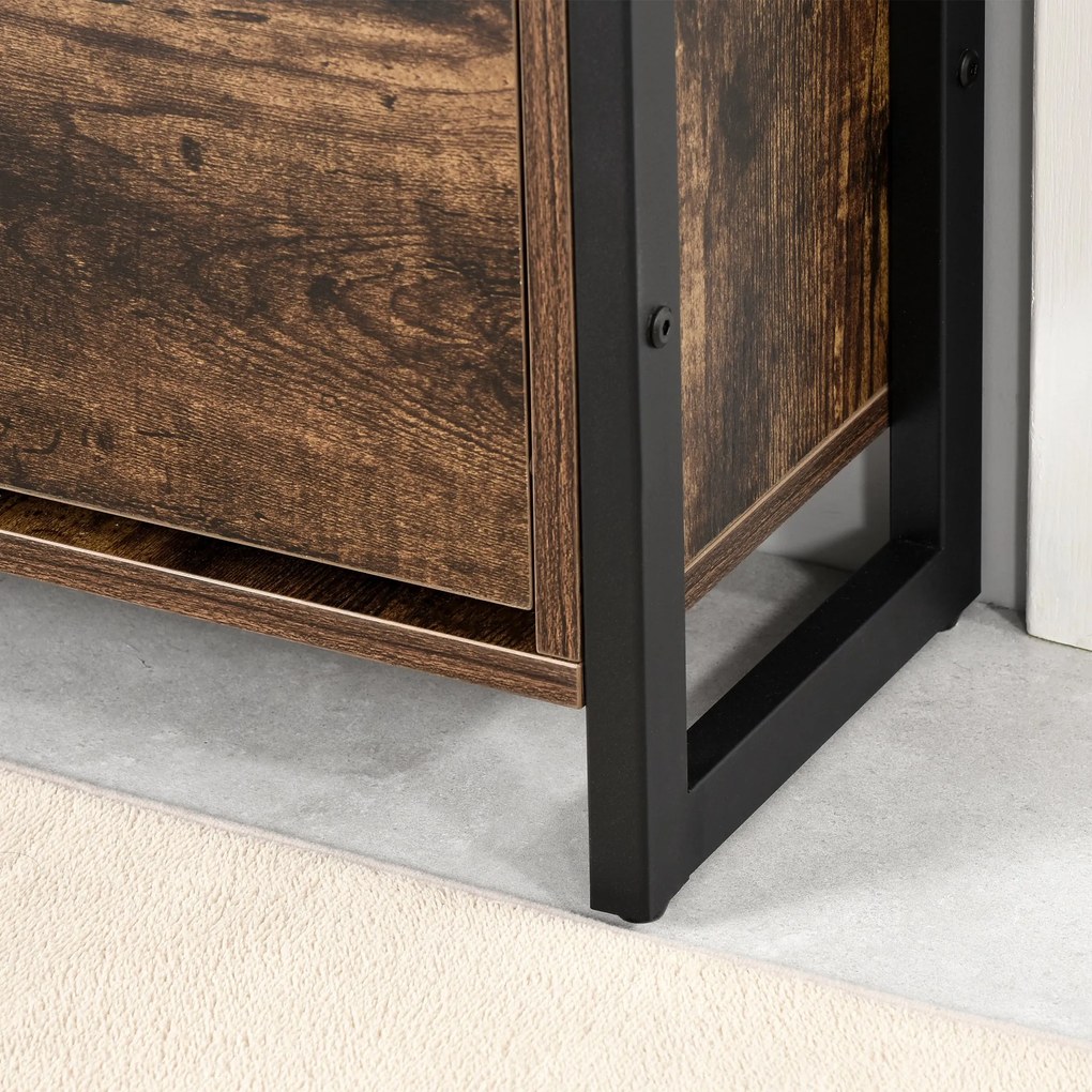 Mobilier Suport de Pantofi Economisire Spatiu Stil Industrial pentru 12 Perechi, Lemn si Metal, 60x24x115cm Maro si Negru HOMCOM | Aosom RO
