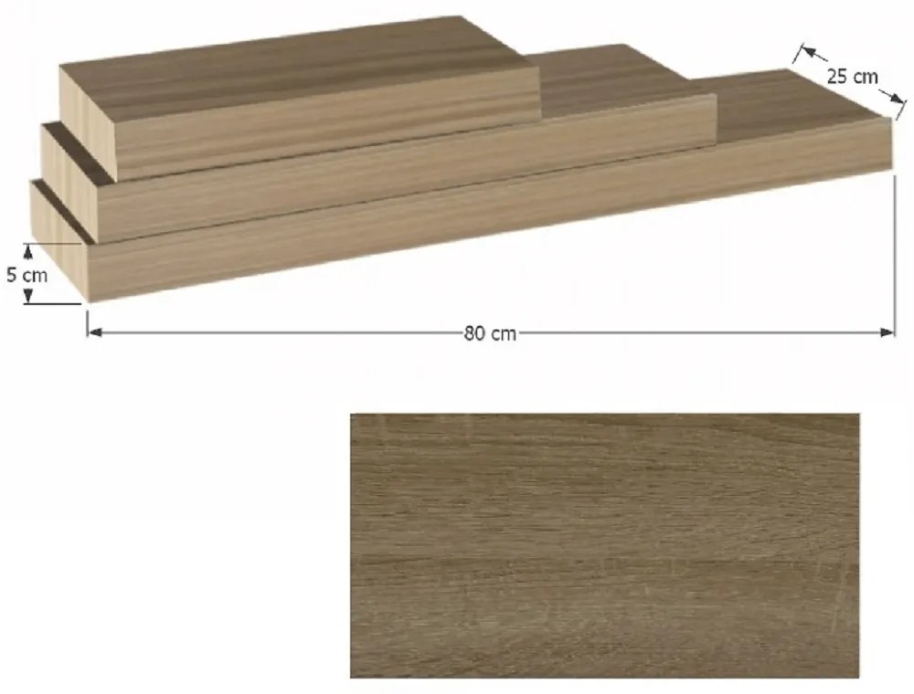 Polita 80x25 din MDF, stejar trufa, GANA FY 11044-4