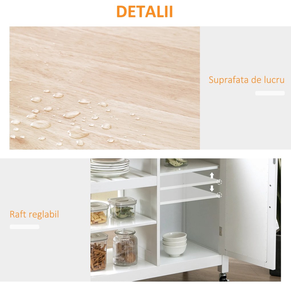 Carucior de Bucatarie HOMCOM 4 Roti, din MDF, dulap cu roti | Aosom Romania