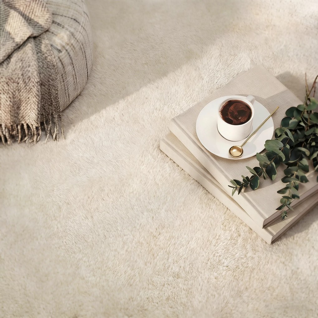 HOMCOM Covor Living 160x230 cm Lavabil la Mașina de Spălat Fire Lungi Stil Modern Covoraș pentru Camera de Zi Dormitor Crem | Aosom Romania