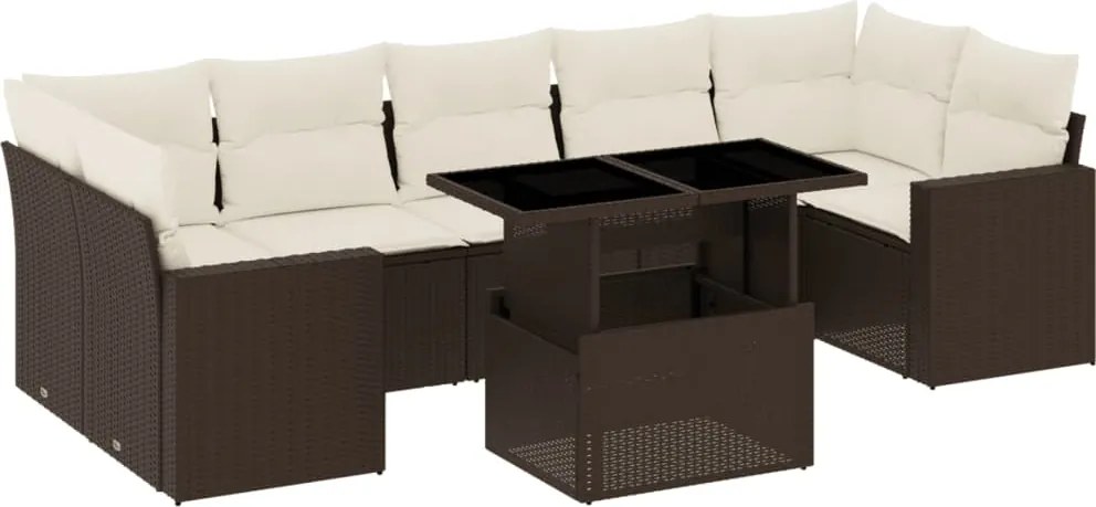 vidaXL Set canapele de grădină cu perne, 8 piese, maro, poliratan