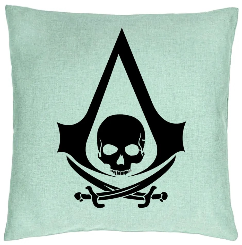 Perna Decorativa cu Assasin&apos;s Creed Fans, 40x40 cm, Verde Menta, Husa Detasabila, Burduf