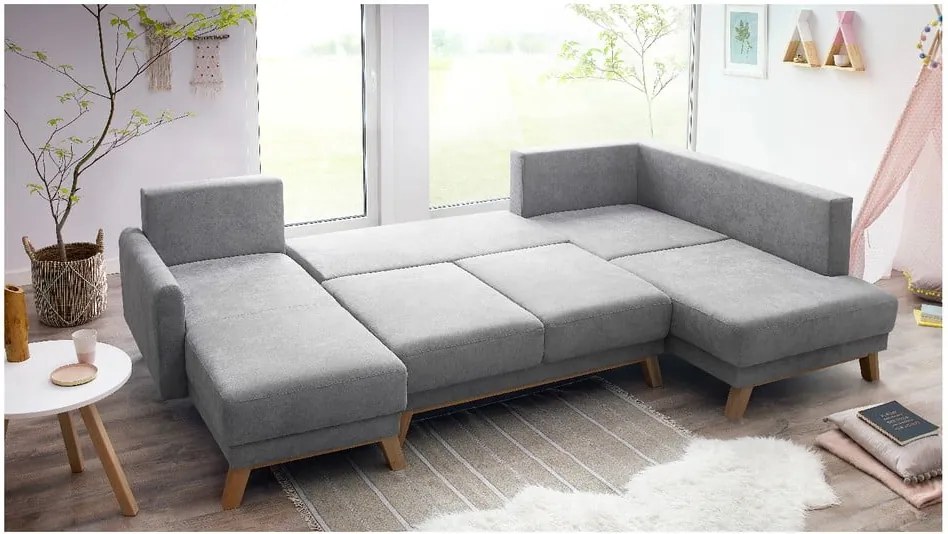 Colțar extensibil cu șezlong pe partea dreaptă Bobochic Paris Balio, gri