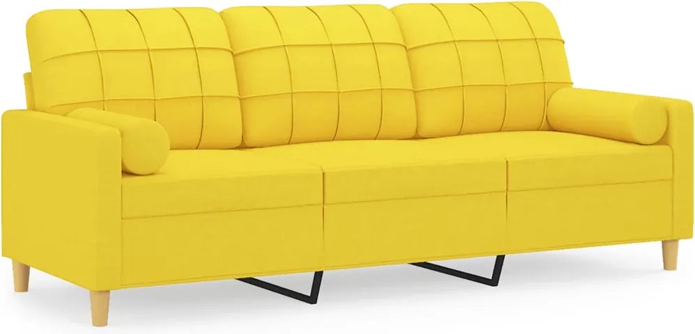 vidaXL Canapea cu 3 locuri cu pernuțe, galben deschis, 180 cm, textil