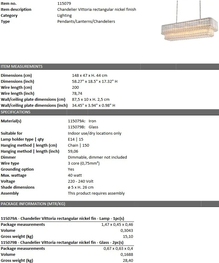 Lustra suspendata dimabila LUX Vittoria rectangular 115079 HZ