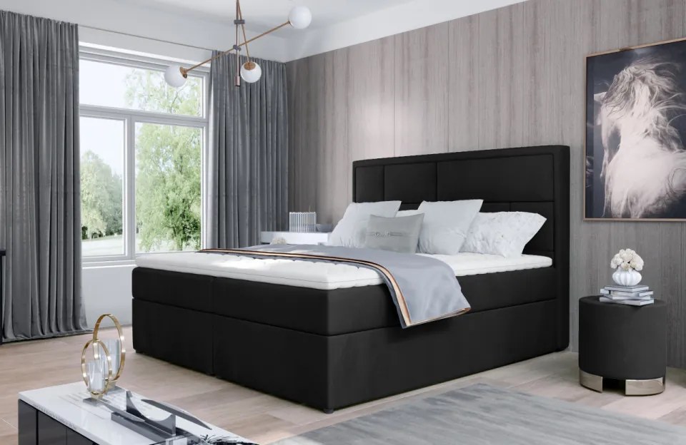 Pat tapitat, continental boxspring, cu lada pentru depozitare, 140x200 cm, Meron 142, Eltap (Culoare: Gri inchis piele / Soft 11)