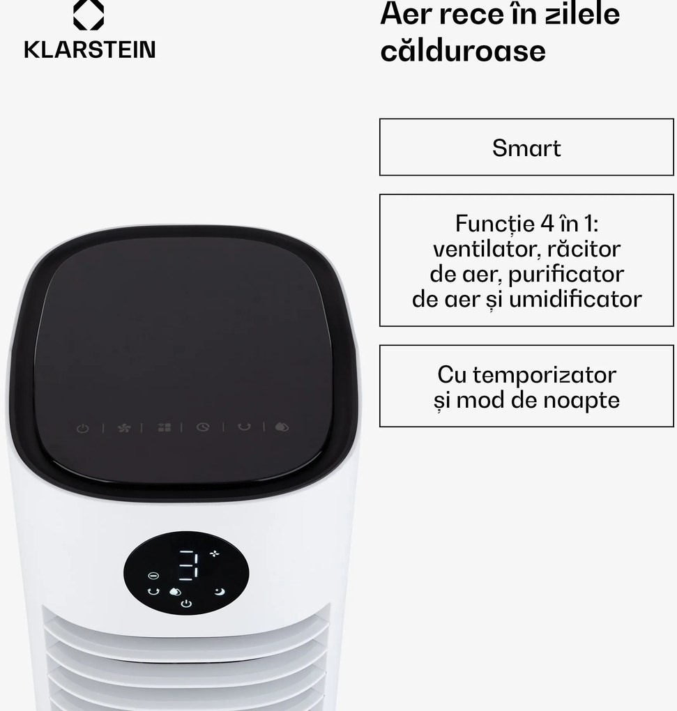 Klarstein Skytower Grand Smart, răcitor de aer, 80 W, 480 m³ / h, 8 litri, portabil