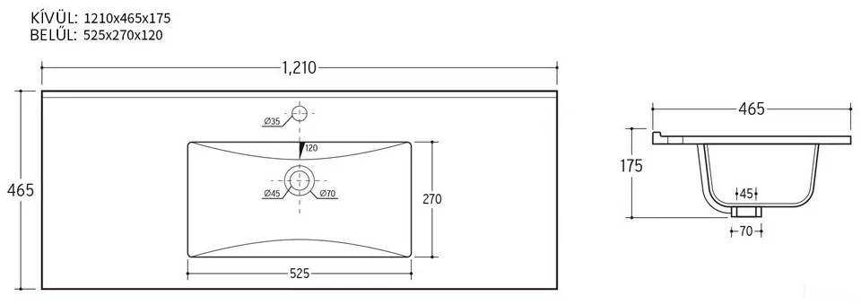 V955 - Lavoar cu design plat 18x120x46 cm