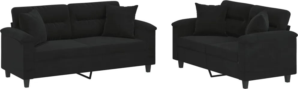 vidaXL Set de canapele cu perne, 2 piese, negru, microfibră
