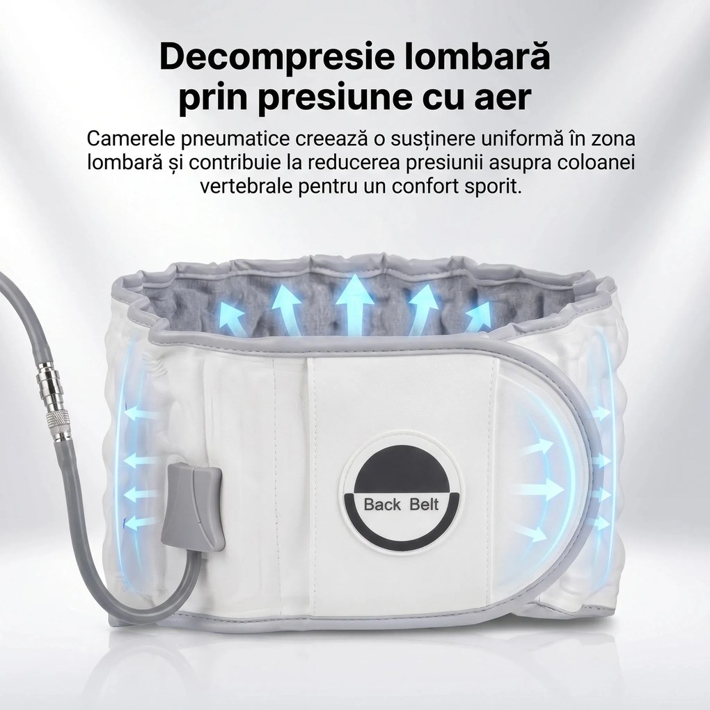 Centura decompresie lombara cu tractiune si coloane de aer 3D ORTO LOMBAR, Alb/Gri