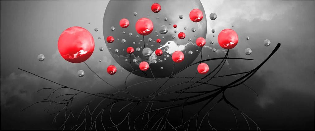 Tabloul cu bile abstracte roșii (120x50 cm)