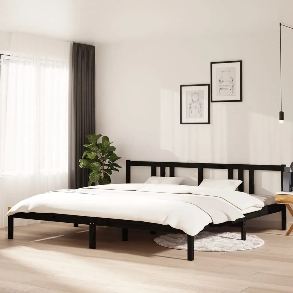 814908 vidaXL Cadru de pat, negru, 200x200 cm, lemn masiv de pin