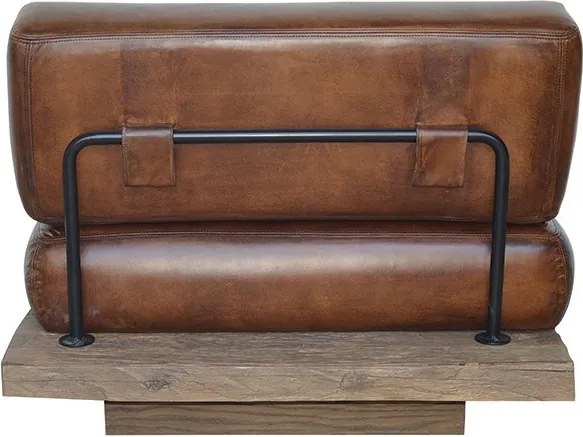 Canapea modulară 1 loc din piele naturală maro, cu bază din lemn reciclat și spătar pe cadru metalic, 82 x 90 x 90 cm, „Oxford”