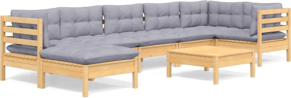 vidaXL Set mobilier de grădină cu perne gri, 8 piese, lemn masiv pin