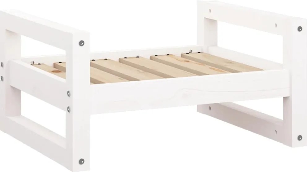 vidaXL Pat pentru câini, alb, 55,5x45,5x28 cm, lemn masiv de pin