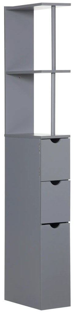 HOMCOM Coloană de Baie Modernă Mueble Auxiliar de Baño cu 2 Rafturi 2 Sertare și 1 Ușă Antivoltaică 15x33x136,5 cm Gri | Aosom Romania