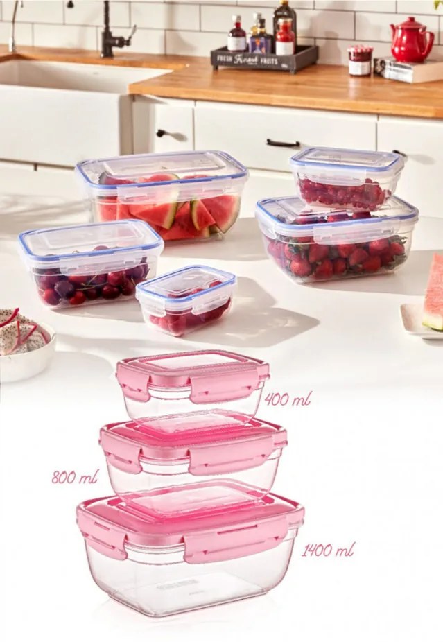 Set 3 Caserole, Plastic fara BPA, 30147, Transparent / Roz