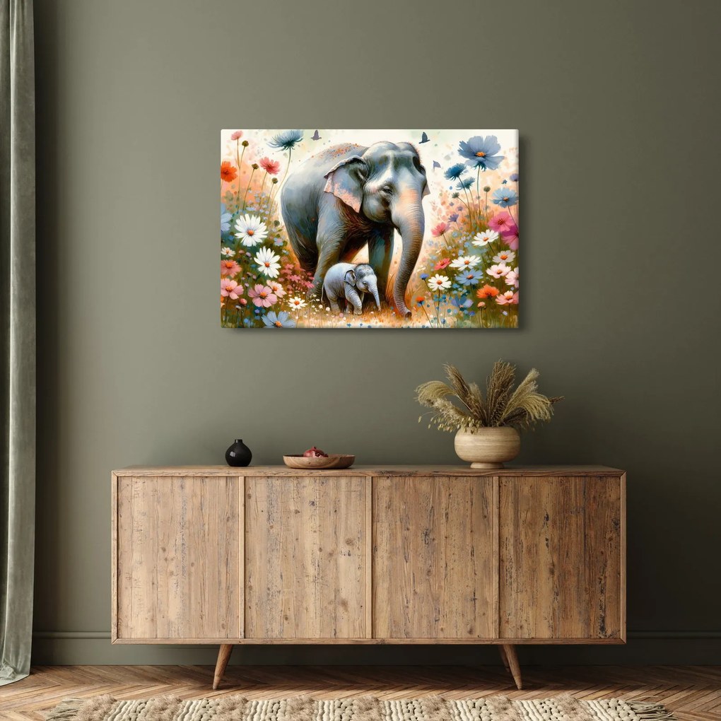 Tablou - Mama elefant, acuarelă (90x60 cm)