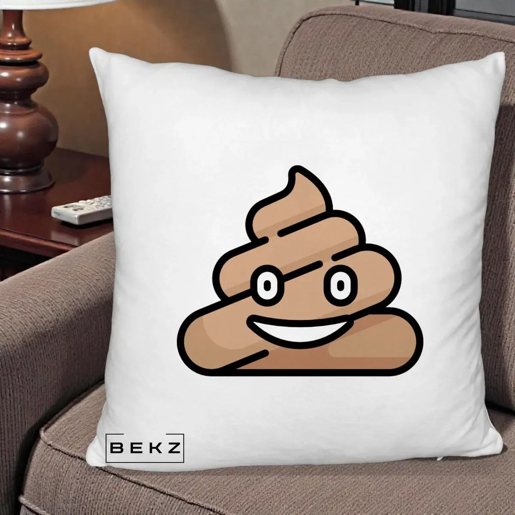 Perna Decorativa Emoji Poop Funny, 40x40 cm, Alb Pufos, Husa Detasabila, Perna Inclusa, BEKZ®