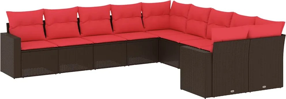 vidaXL Set canapele de grădină cu perne, 10 piese, maro, poliratan