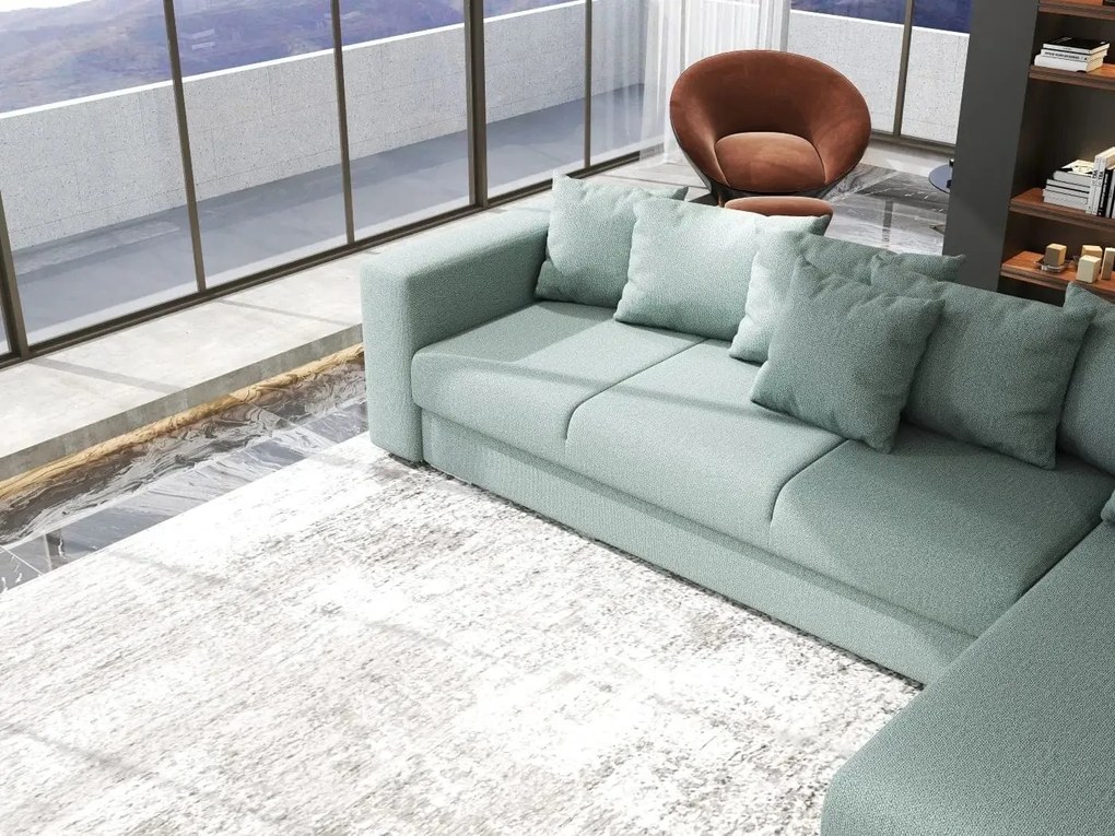 Colțar extensibil dumonde cu ladă de depozitare si sezut confortabil din spuma high-density, Gloria Enjoy Mint II 320x183 cm