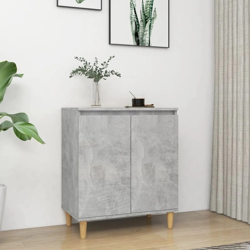 vidaXL Servantă &amp; picioare lemn masiv, gri beton, 60x35x70 cm, PAL