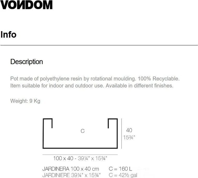 Jardiniera plante design decorativ exterior/interior JARDINIERE 100x40x40cm