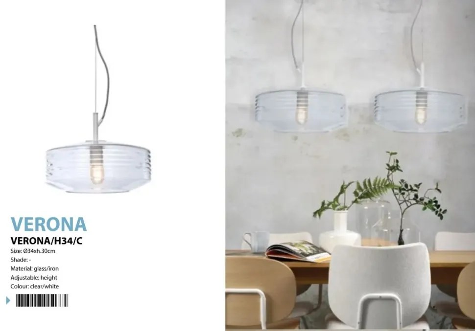 Lustra/Pendul design decorativ Verona ribbed, clear