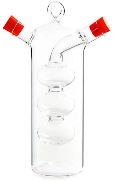 Recipient pentru oțet și ulei 2in1 Luigi Ferrero FR-6045, Două deschideri separate, Fără scurgeri, Sticlă, Transparent/roșu