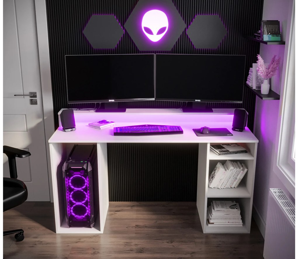 Masă PC pentru gaming Garrick 1 (biely) (cu iluminat LED RGB). 1064133