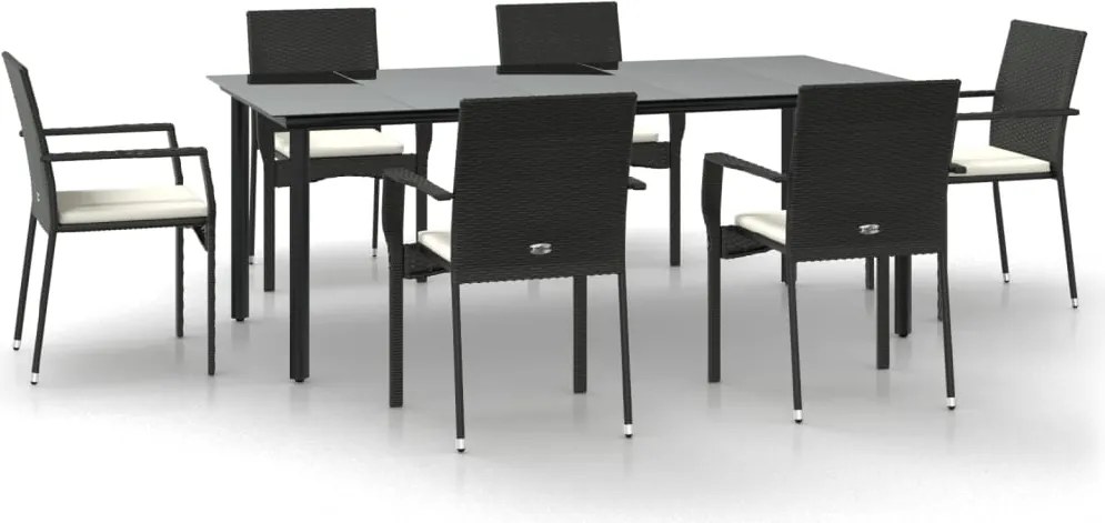 vidaXL Set mobilier de grădină cu perne, 7 piese, negru, poliratan