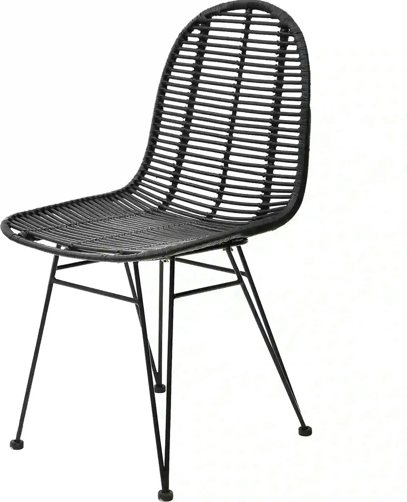 Scaun K337, negru, rattan natural/metal, 44x55x90 cm
