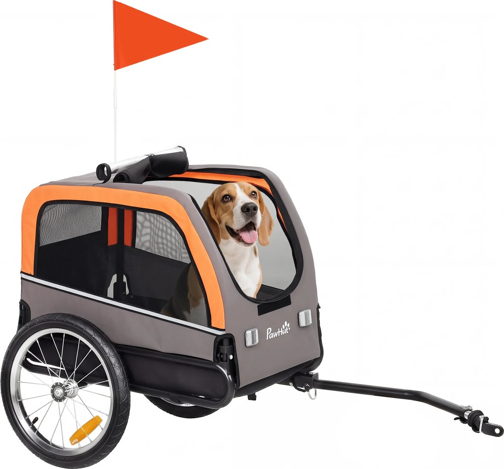 PawHut Remorcă pentru câini pliabilă pentru bicicletă cu reflectoare de siguranță pentru câini mici și medii până la 20 kg Portocaliu | Aosom Romania