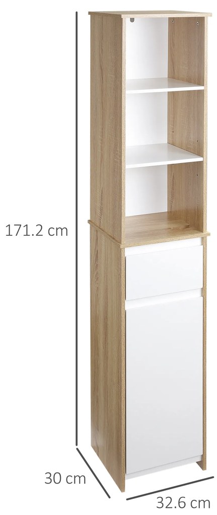 Kleankin Dulap baie, cu ajutorul dispozitivului anticadere, de dimensiuni reduse, dulap tip coloana din lemn, 32.6x30x171.2cm | Aosom Romania
