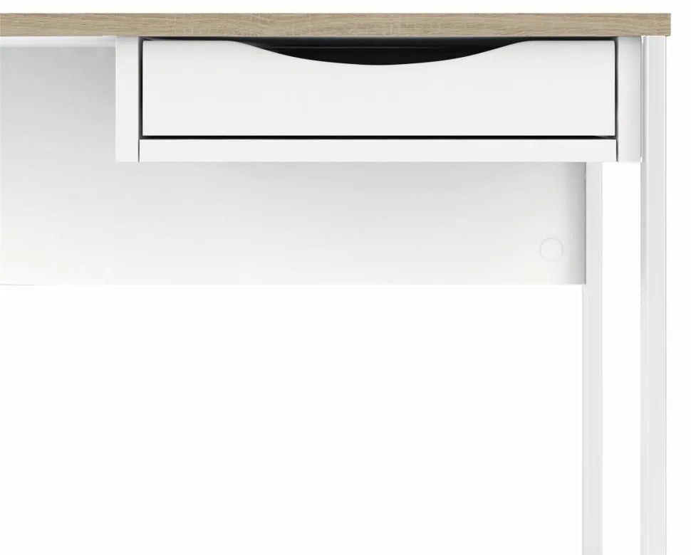 Birou alb EFREM PLUS 513 cu 1 sertar si blat cu decor de stejar