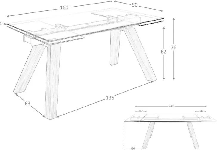 Masa extensibila deosebita design LUX Walnut-Glass 160-240x90cm