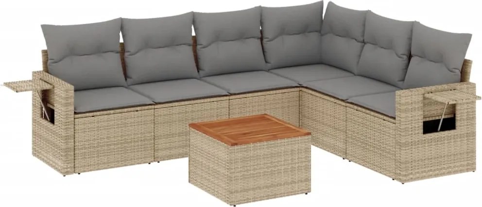 vidaXL Set canapele de grădină, 7 piese, cu perne, bej, poliratan