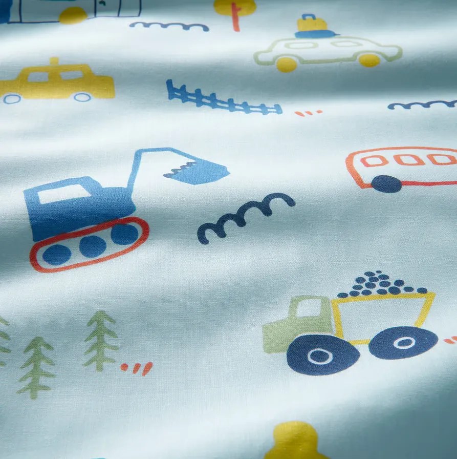 Lenjerie de pat pentru copii MINI TRUCKS TALES albastra, 100% bumbac Dimensiune lenjerie de pat: 70 x 80 cm | 140 x 200 cm