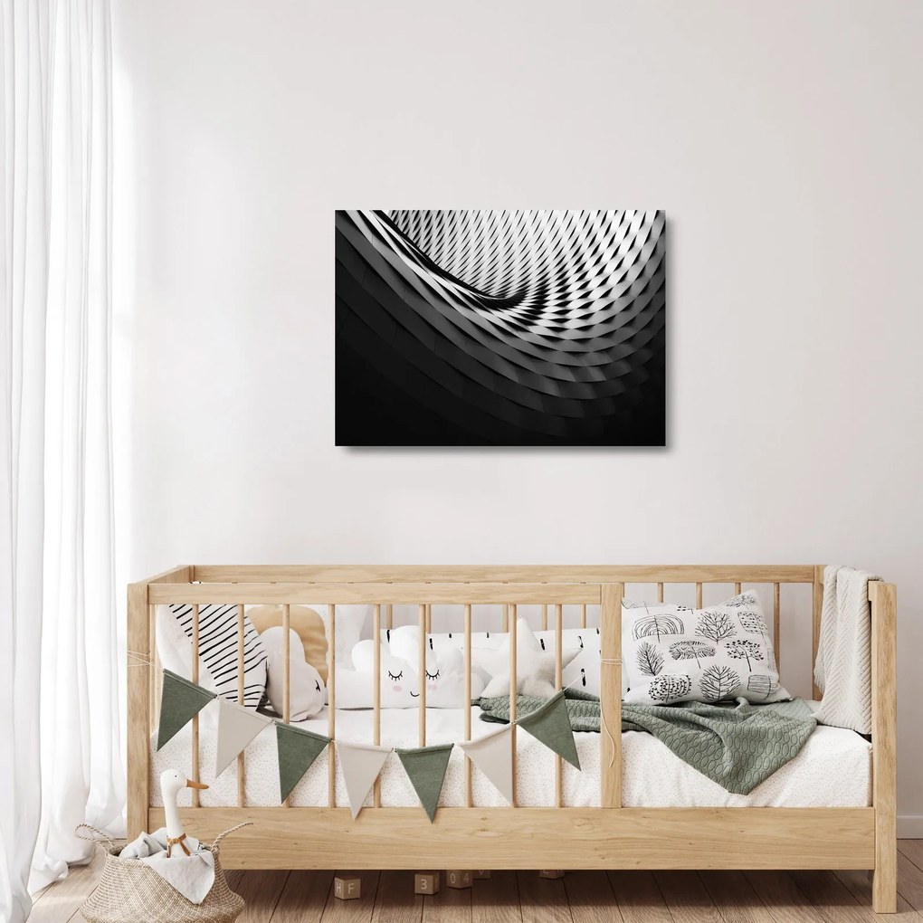 Tablou pe sticlă abstract - spirală alb neagră (70x50 cm)