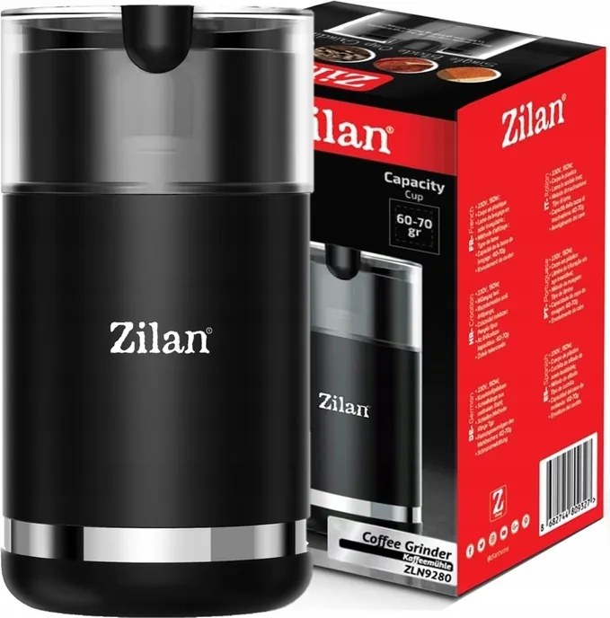 Rasnita electrica Zilan ZLN9280 pentru cafea, lame din otel, corp din plastic, negru