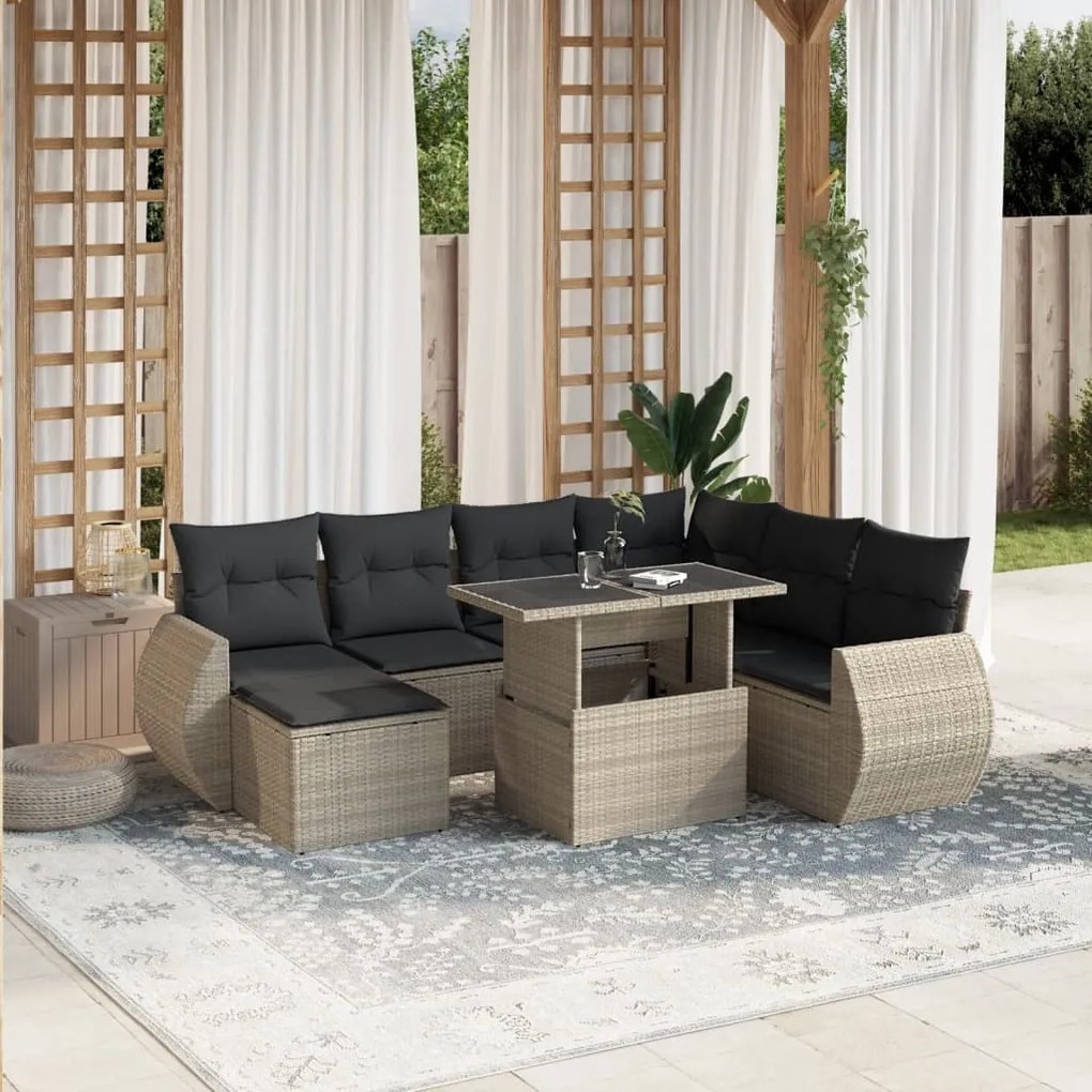 3268702 vidaXL Set mobilier de grădină cu perne, 8 piese gri deschis poliratan