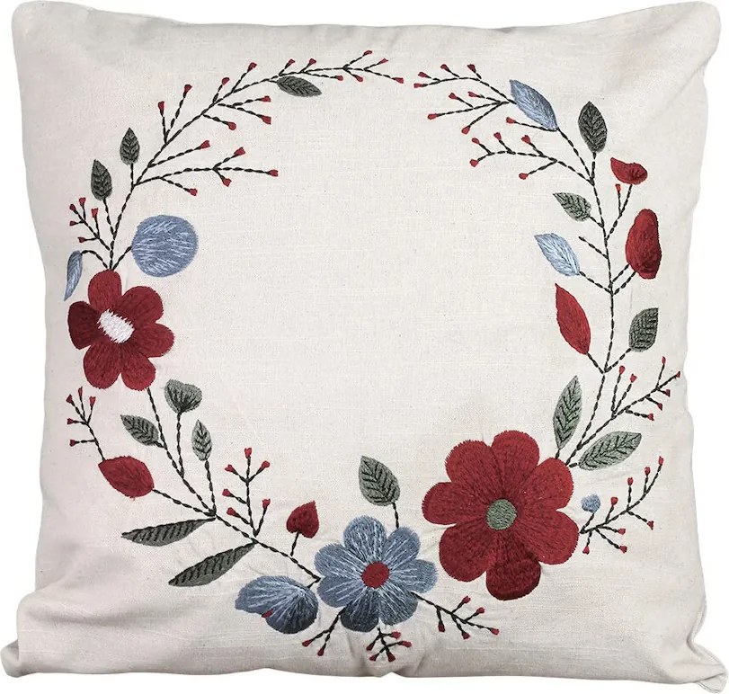 Față de pernă brodată din bumbac organic 45x45 cm albă, „Rosendal"