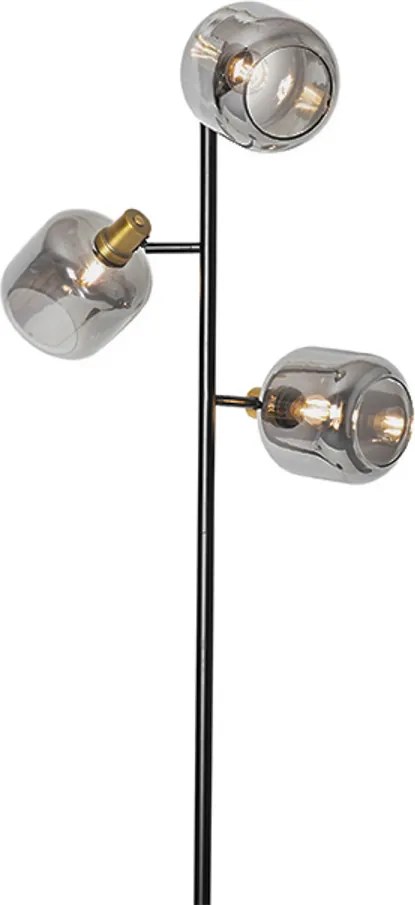 Lampa de podea neagră cu auriu cu sticlă fumurie cu 3 lumini - Zuzanna