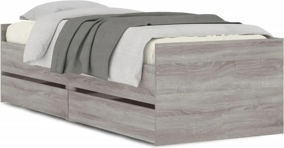 vidaXL Cadru de pat cu sertare, gri sonoma, 90x200 cm