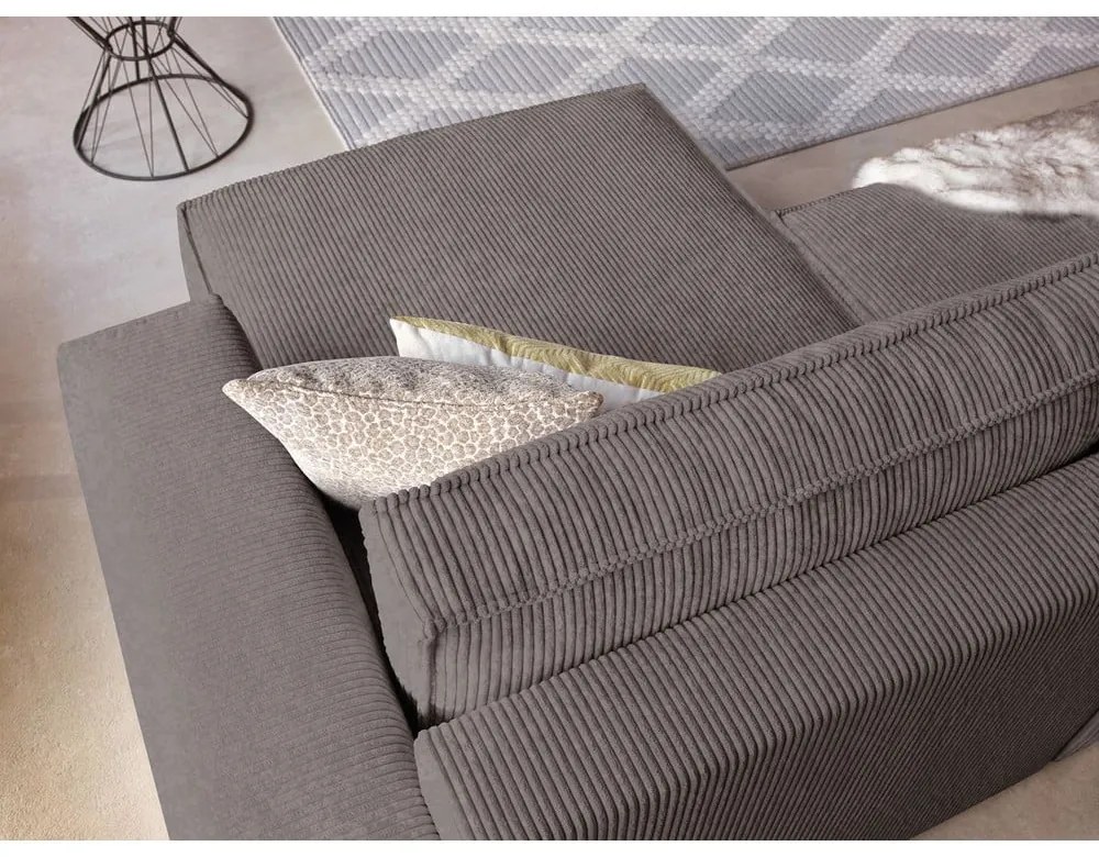 Colțar taupe extensibil/cu spațiu de depozitare cu tapițerie din catifea reiată Nihad – Bobochic Paris