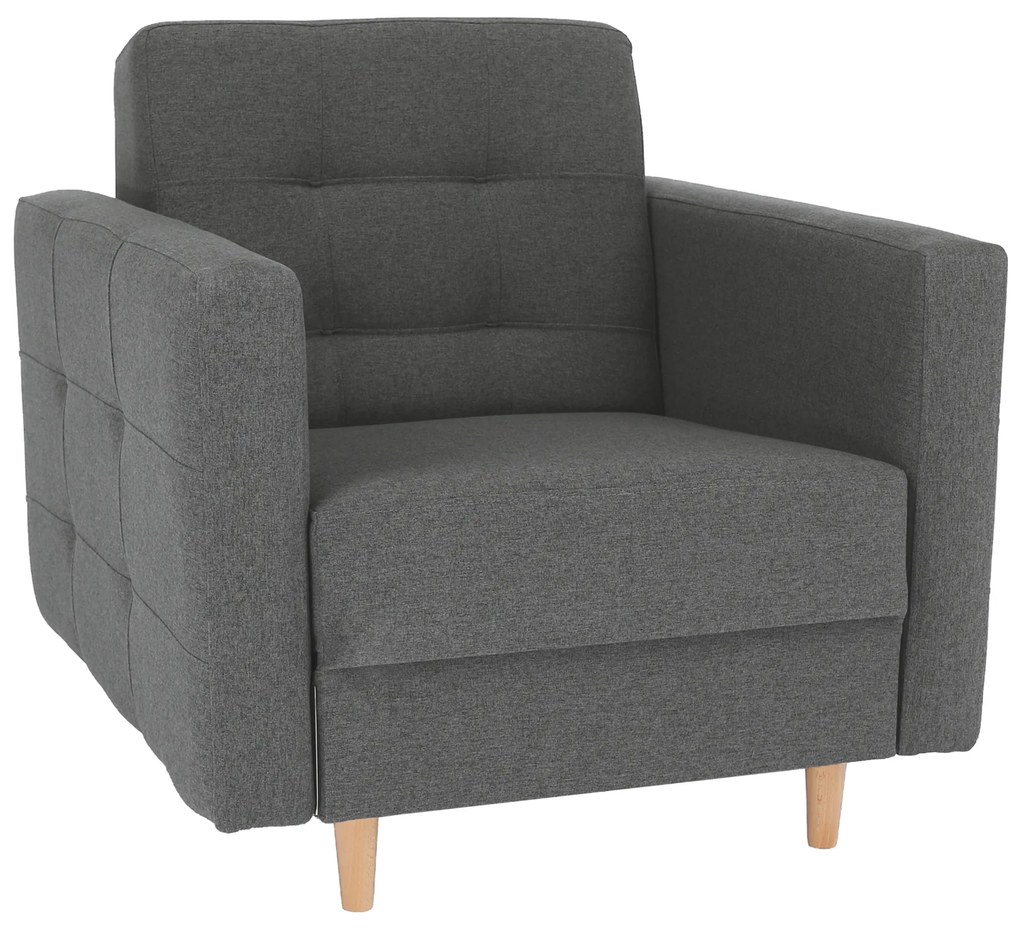 Fotoliu complet tapiţat, material textil gri închis, AMEDIA